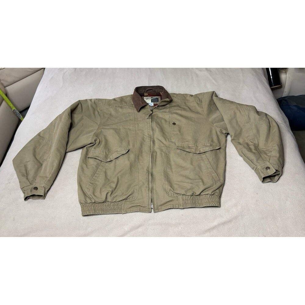 Wrangler Jacket Men Tan Canvas Chore Barn Coat Plaid Lined Workwear Size 2XL